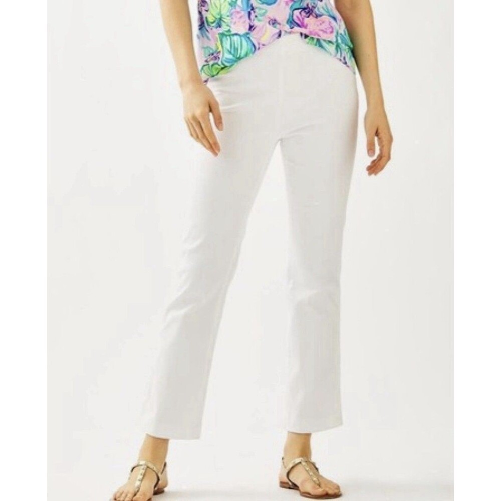Lilly Pulitzer Ocean Cay High Rise Crop Flare Pants Resort White Size 8 New